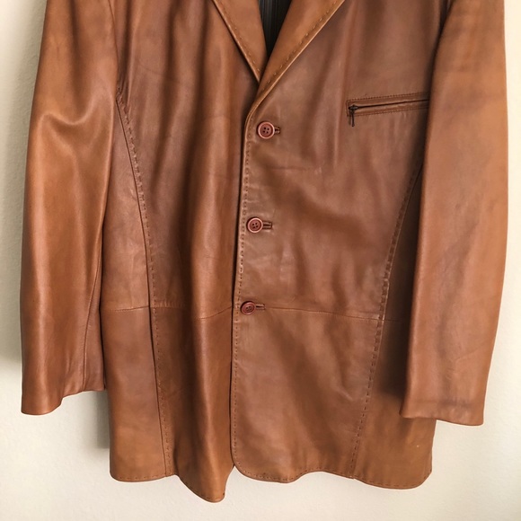 B&C Bod & Christensen Mens Jacket Coat Size 48 Brown Leather Distressed - Picture 3 of 14